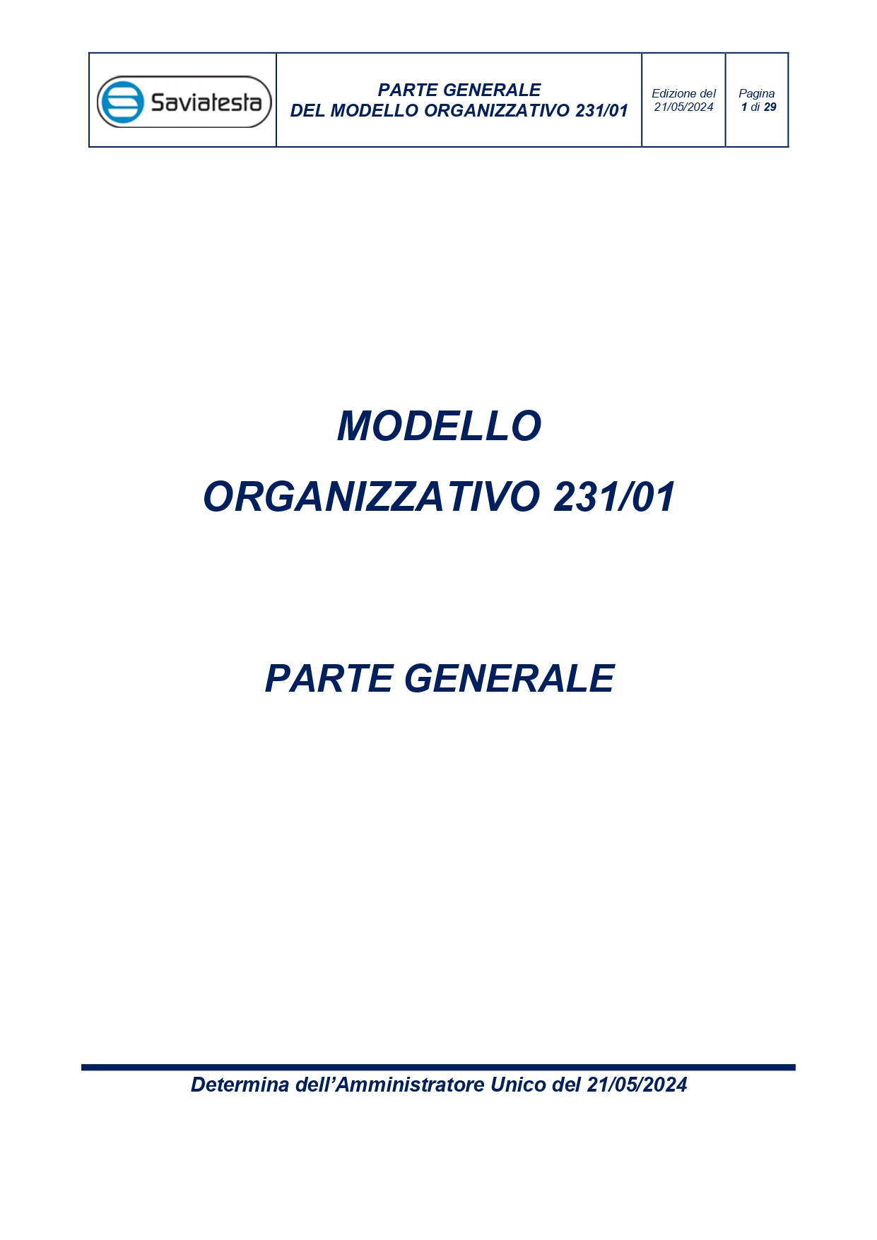 Anteprima del documento MODELLO ORGANIZZATIVO 231/01 parte generale